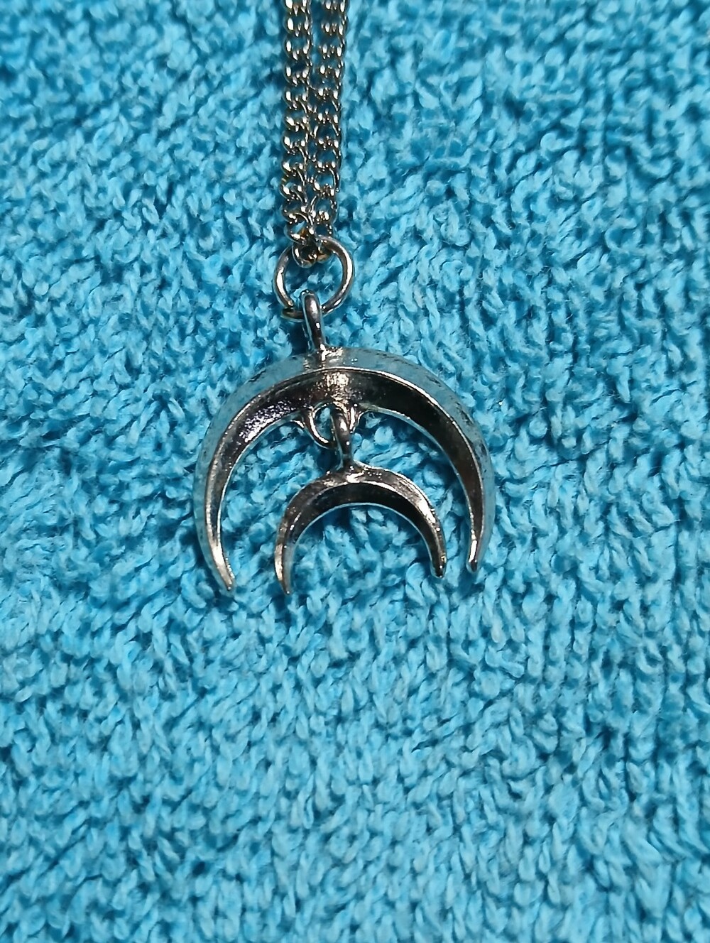 Silver Double Crescent Moon Pendant Necklace